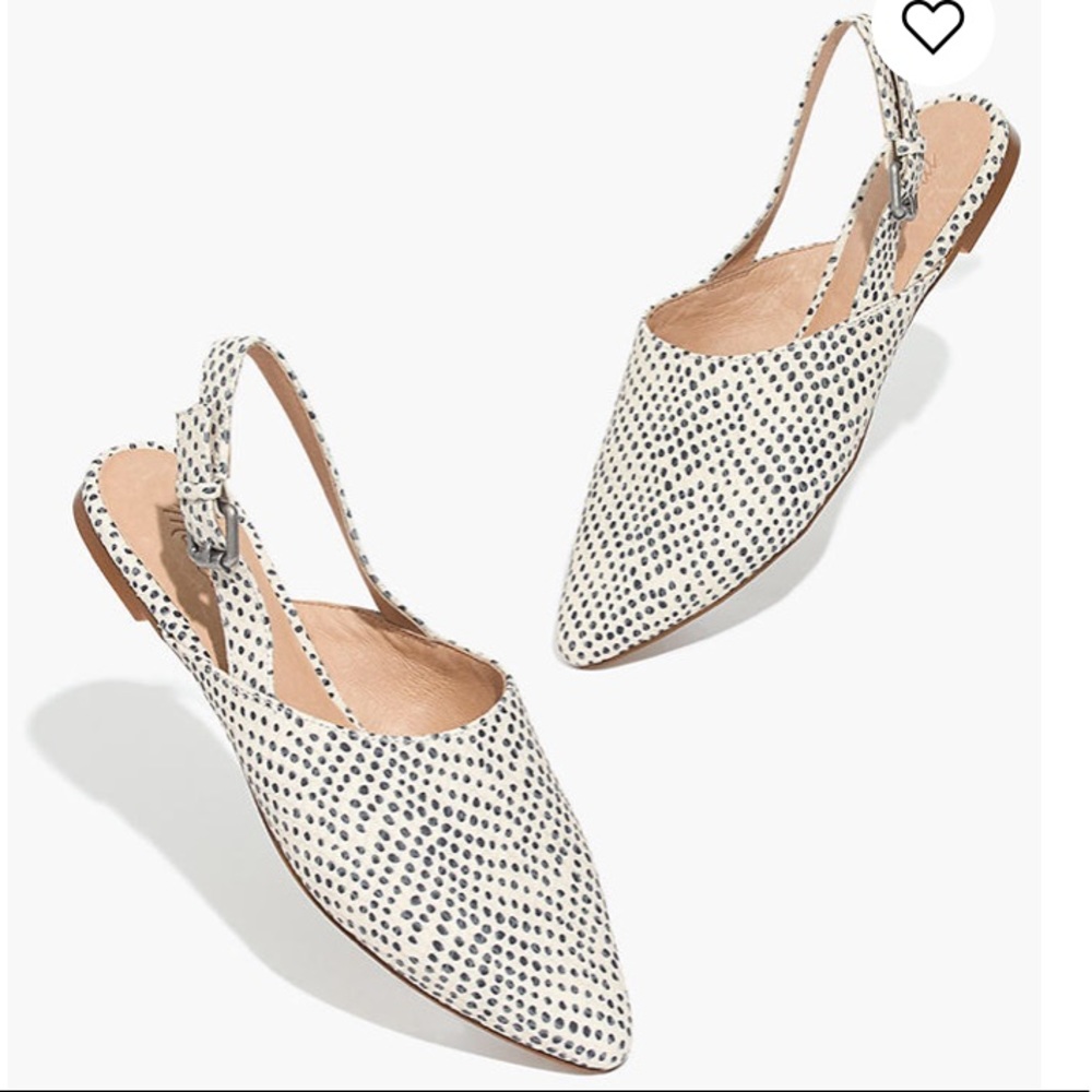 Pointed Slingback Flats in Cream with Black Dot Print